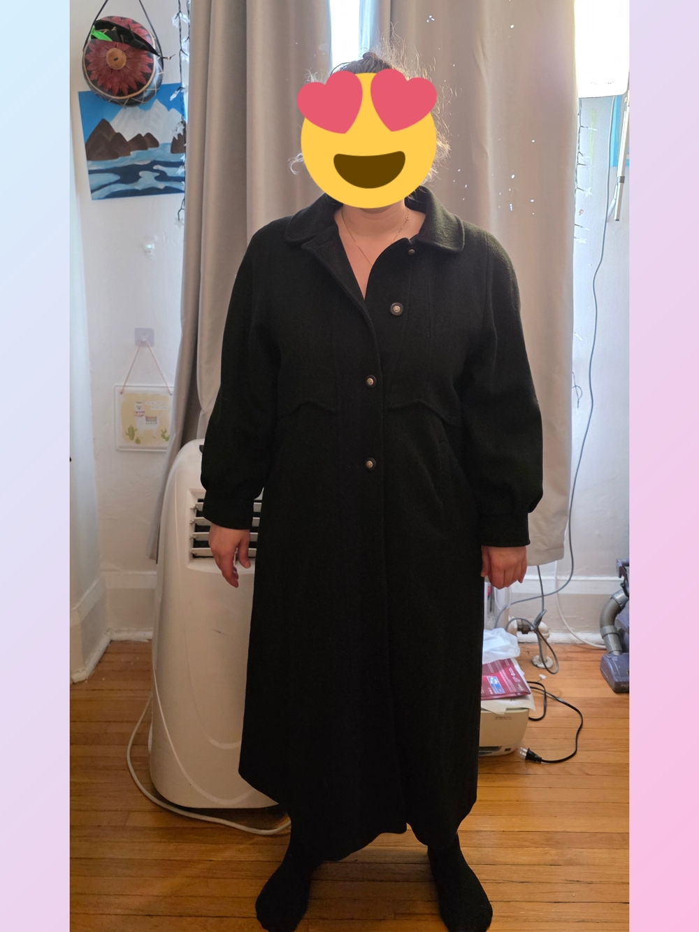 Elegant Black Maxi Button-Front Whool Coat